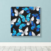 Donker naadloos patroon met blauwe vlinders Morpho Canvas Afdruk (Insitu (Houten vloer))