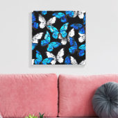 Donker naadloos patroon met blauwe vlinders Morpho Canvas Afdruk (Insitu (Woonkamer))