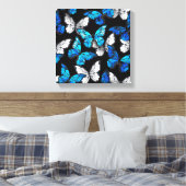 Donker naadloos patroon met blauwe vlinders Morpho Canvas Afdruk (Insitu (Slaapkamer))