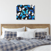 Donker naadloos patroon met blauwe vlinders Morpho Canvas Afdruk (Insitu (Slaapkamer))