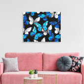Donker naadloos patroon met blauwe vlinders Morpho Canvas Afdruk (Insitu (Woonkamer))