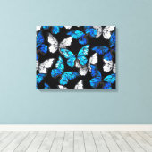 Donker naadloos patroon met blauwe vlinders Morpho Canvas Afdruk (Insitu (Houten vloer))