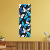Donker naadloos patroon met blauwe vlinders Morpho Canvas Afdruk (Insitu (Woonkamer))