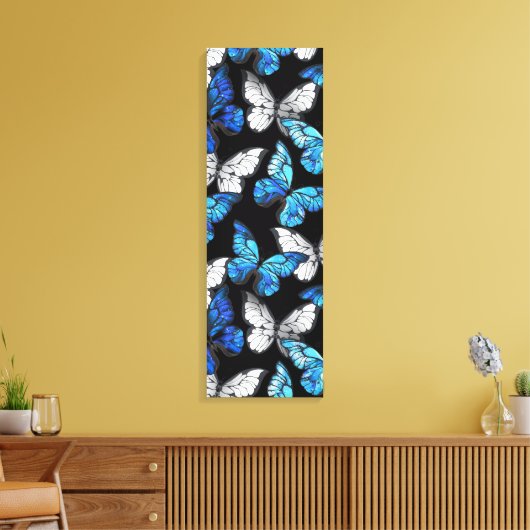 Donker naadloos patroon met blauwe vlinders Morpho Canvas Afdruk (Insitu (Woonkamer))