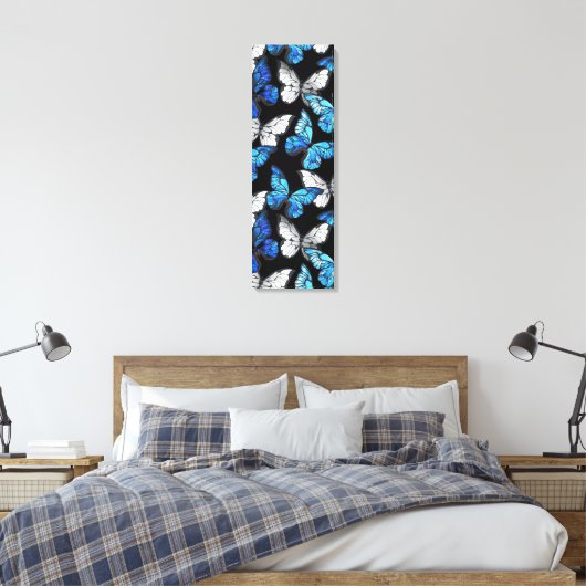 Donker naadloos patroon met blauwe vlinders Morpho Canvas Afdruk (Insitu (Slaapkamer))