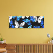 Donker naadloos patroon met blauwe vlinders Morpho Canvas Afdruk (Insitu (Woonkamer))