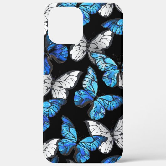 Donker naadloos patroon met blauwe vlinders Morpho Case-Mate iPhone Case (Achterkant)