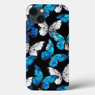 Donker naadloos patroon met blauwe vlinders Morpho Case-Mate iPhone Case