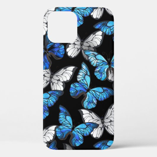 Donker Naadloos Patroon met Blauwe Vlinders Morpho Case-Mate iPhone Case (Achterkant)