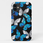 Donker naadloos patroon met blauwe vlinders Morpho Case-Mate iPhone Case (Achterkant)