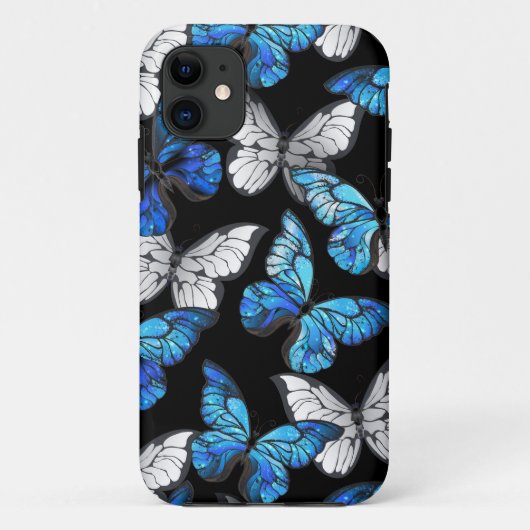 Donker naadloos patroon met blauwe vlinders Morpho Case-Mate iPhone Case (Achterkant)
