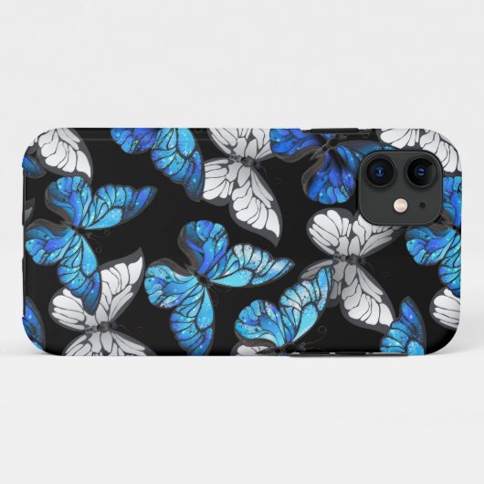 Donker naadloos patroon met blauwe vlinders Morpho Case-Mate iPhone Case (Achterkant (horizontaal))