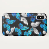 Donker naadloos patroon met blauwe vlinders Morpho Case-Mate iPhone Case (Achterkant (horizontaal))