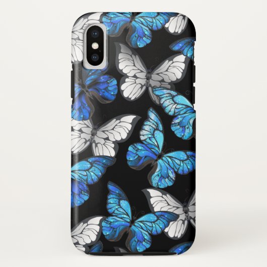 Donker naadloos patroon met blauwe vlinders Morpho Case-Mate iPhone Case (Achterkant)