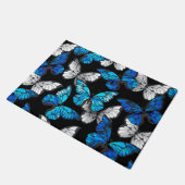 Donker naadloos patroon met blauwe vlinders Morpho Deurmat (Schuin)