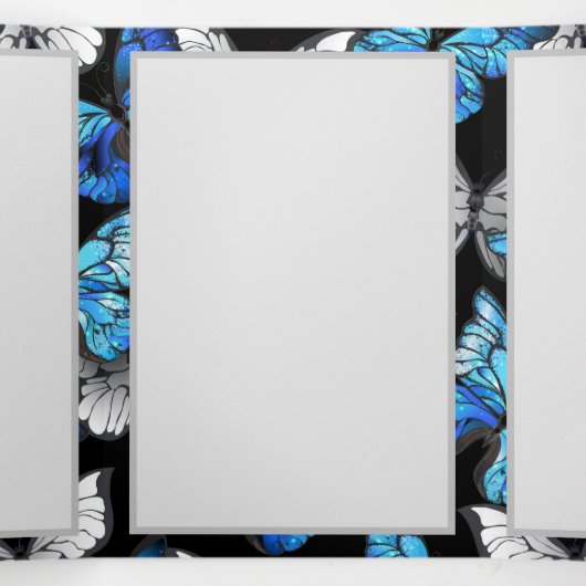 Donker naadloos patroon met blauwe vlinders Morpho Drieluik Kaart (Binnenkant midden)