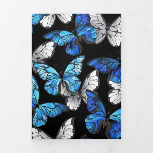 Donker naadloos patroon met blauwe vlinders Morpho Drieluik Programma (Cover)