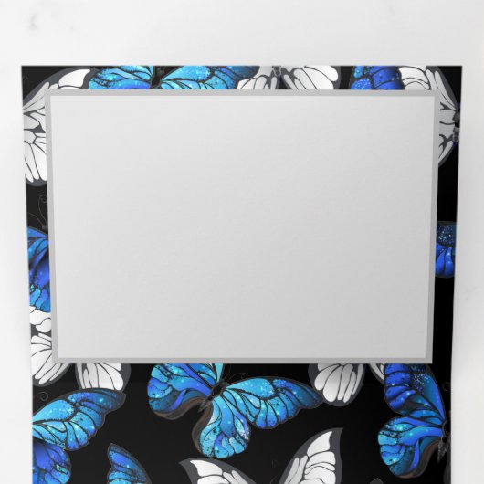 Donker naadloos patroon met blauwe vlinders Morpho Drieluik Uitnodiging (Binnenzijde eerst)