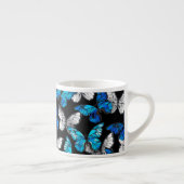 Donker naadloos patroon met blauwe vlinders Morpho Espresso Kop (Rechts)