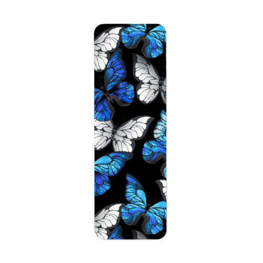 Donker naadloos patroon met blauwe vlinders Morpho Etiket (Voorkant)