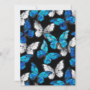 Donker Naadloos Patroon met Blauwe Vlinders Morpho Feestdagenkaart