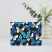 Donker naadloos patroon met blauwe vlinders Morpho Feestdagenkaart (Staand voorkant)