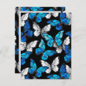 Donker naadloos patroon met blauwe vlinders Morpho Feestdagenkaart (Voorkant / Achterkant)