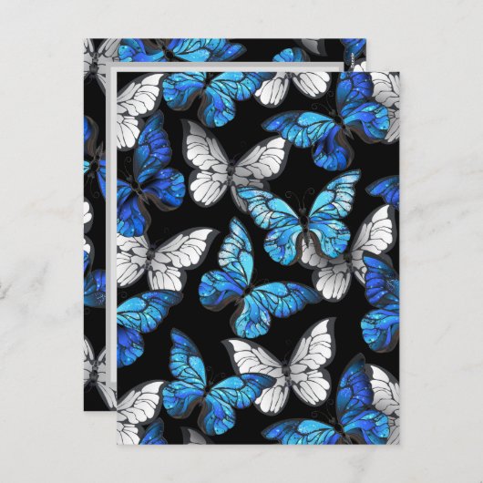 Donker naadloos patroon met blauwe vlinders Morpho Feestdagenkaart (Voorkant / Achterkant)