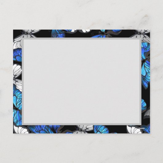 Donker naadloos patroon met blauwe vlinders Morpho Feestdagenkaart (Achterkant)