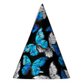 Donker naadloos patroon met blauwe vlinders Morpho Feesthoedjes (Links)