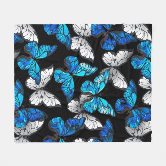 Donker naadloos patroon met blauwe vlinders Morpho Fleece Deken (Voorkant (Horizontaal))