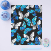 Donker naadloos patroon met blauwe vlinders Morpho Flyer (Enkel)