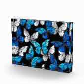 Donker naadloos patroon met blauwe vlinders Morpho Fotoblokken (Rechts)