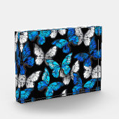 Donker naadloos patroon met blauwe vlinders Morpho Fotoblokken (Links)