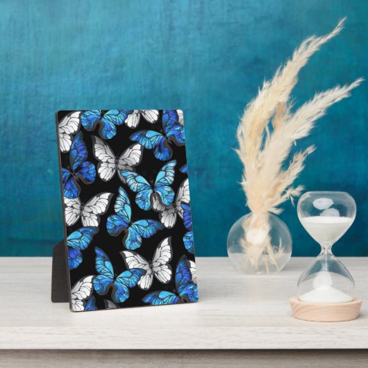 Donker naadloos patroon met blauwe vlinders Morpho Fotoplaat (Zijkant)
