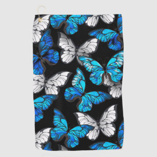 Donker naadloos patroon met blauwe vlinders Morpho Golfhanddoek
