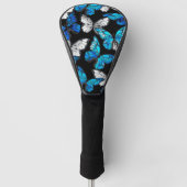 Donker Naadloos Patroon met Blauwe Vlinders Morpho Golfheadcover (Voorkant)