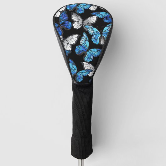 Donker Naadloos Patroon met Blauwe Vlinders Morpho Golfheadcover (Voorkant)