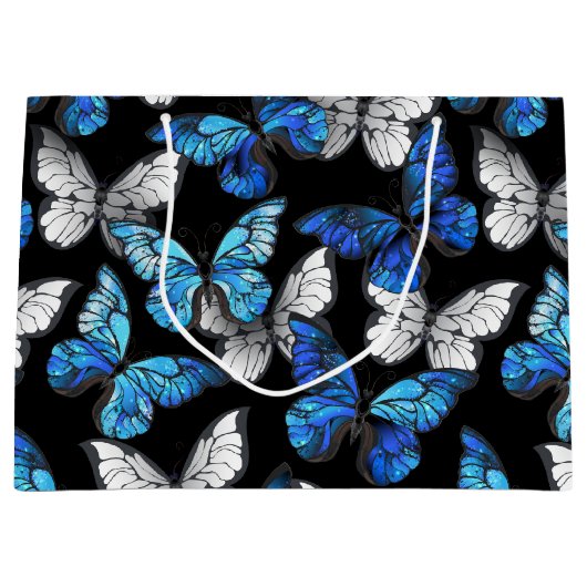 Donker naadloos patroon met blauwe vlinders Morpho Groot Cadeauzakje (Voorkant)