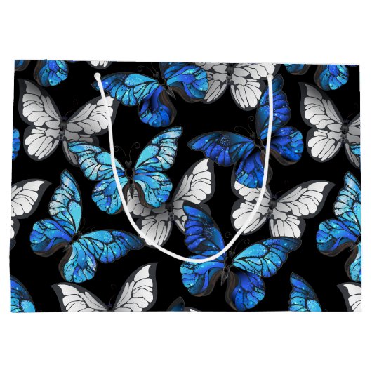 Donker naadloos patroon met blauwe vlinders Morpho Groot Cadeauzakje (Achterkant)