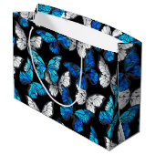 Donker naadloos patroon met blauwe vlinders Morpho Groot Cadeauzakje (Achterkant Gekanteld)