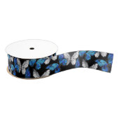 Donker naadloos patroon met blauwe vlinders Morpho Grosgrain Lint (Spoel)