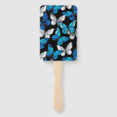 Donker naadloos patroon met blauwe vlinders Morpho Handwaaier (Achterkant)