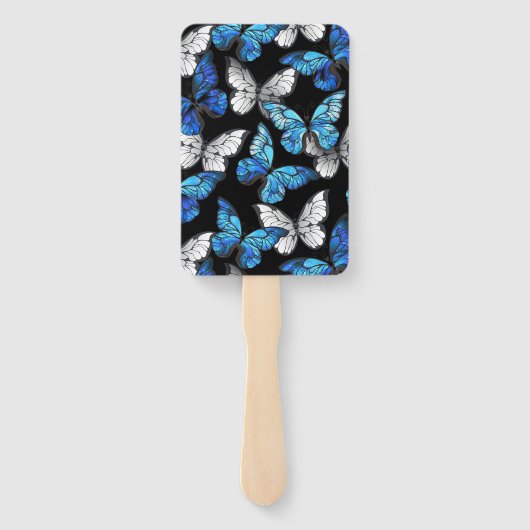 Donker naadloos patroon met blauwe vlinders Morpho Handwaaier (Achterkant)