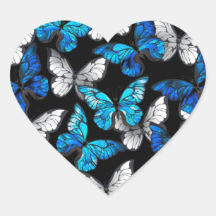 Donker naadloos patroon met blauwe vlinders Morpho Hart Sticker