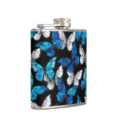 Donker naadloos patroon met blauwe vlinders Morpho Heupfles (Rechts)