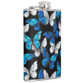 Donker naadloos patroon met blauwe vlinders Morpho Heupfles (Rechts)