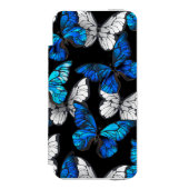 Donker naadloos patroon met blauwe vlinders Morpho Incipio iPhone Portemonnee Hoesje (Voorkant Agenda)