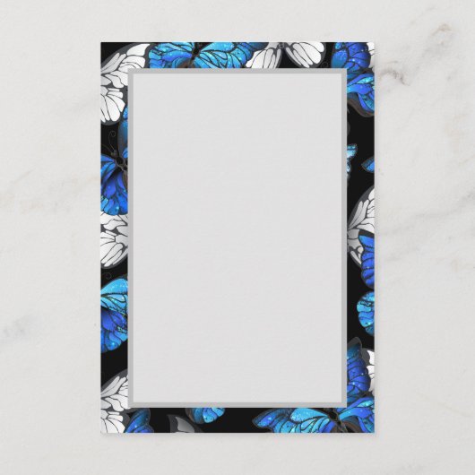 Donker naadloos patroon met blauwe vlinders Morpho Informatiekaartje (Achterkant)