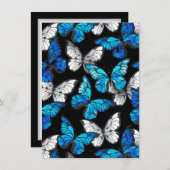 Donker naadloos patroon met blauwe vlinders Morpho Informatiekaartje (Voorkant / Achterkant)